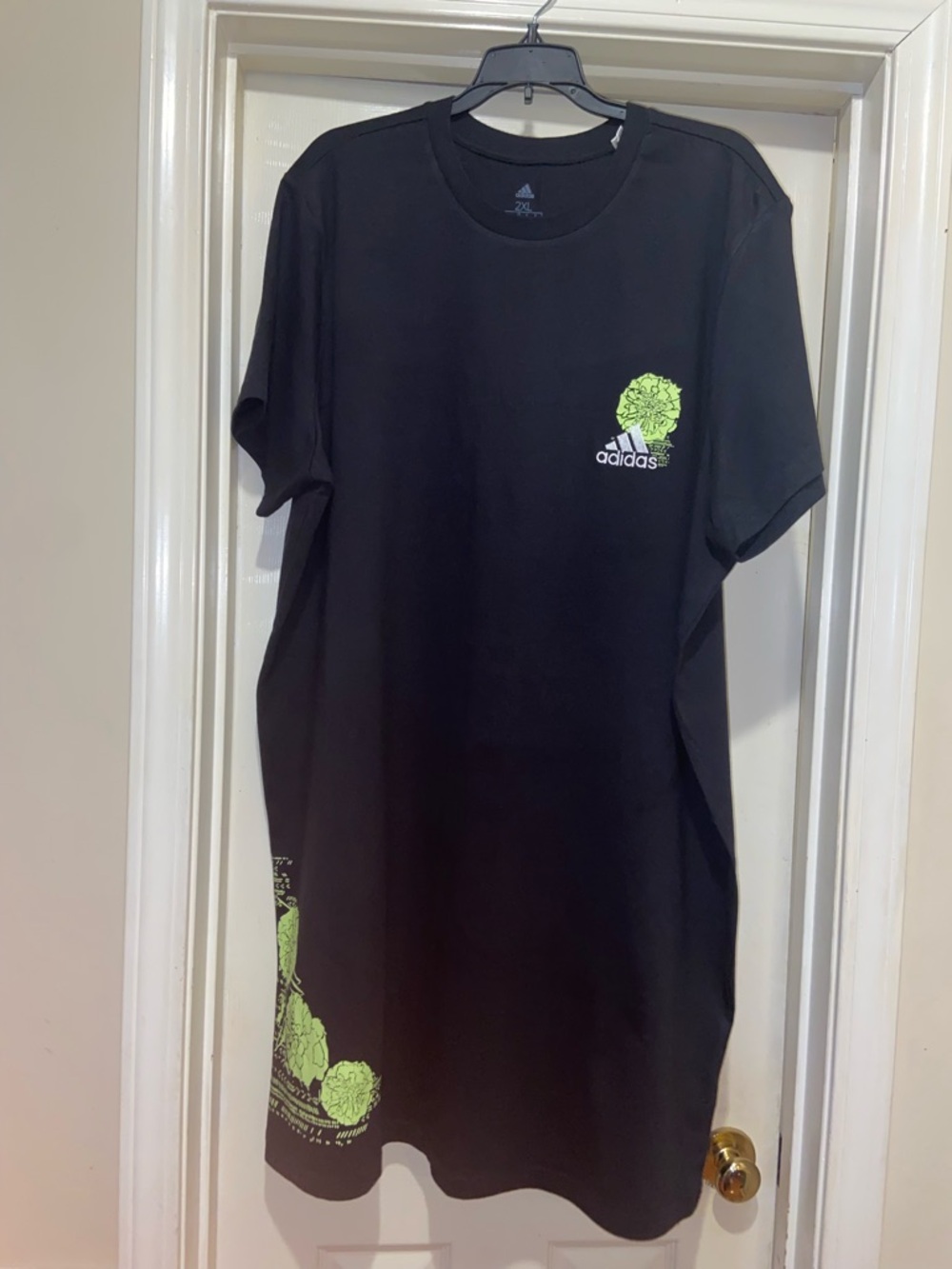 adidas Black Tee with Lime Floral and Silver Logo